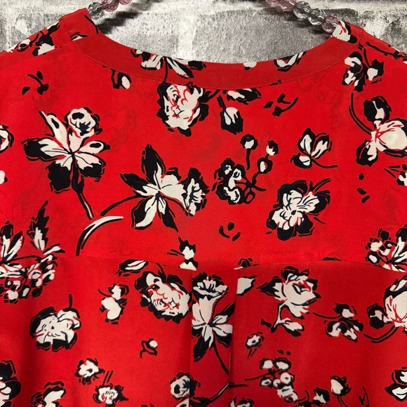 Veronica Beard silk garland blouse Red Puff Sleeve Ruched button down - Picture 10 of 10